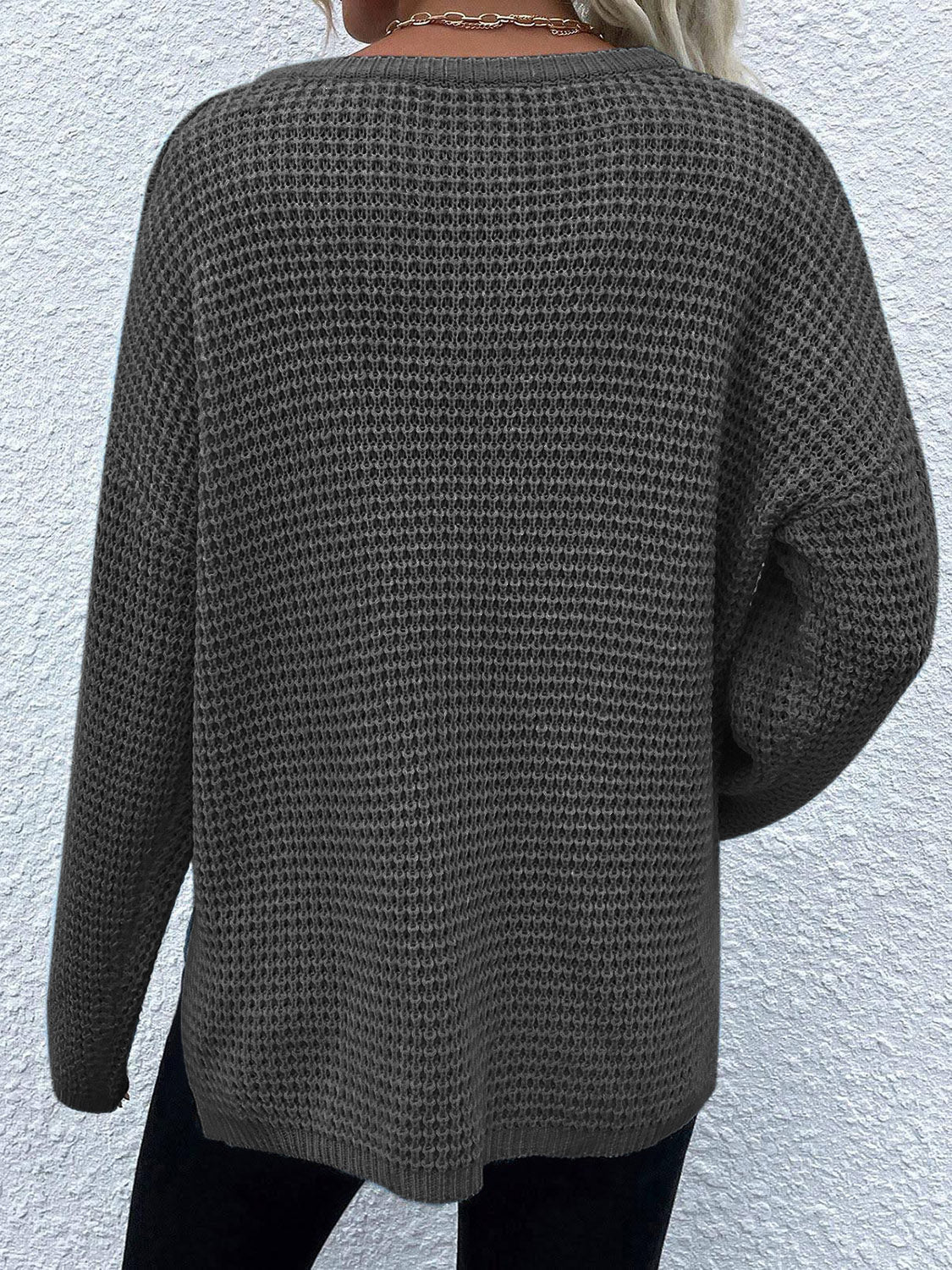 Notched Long Sleeve Sweater - The Goddess Galleries