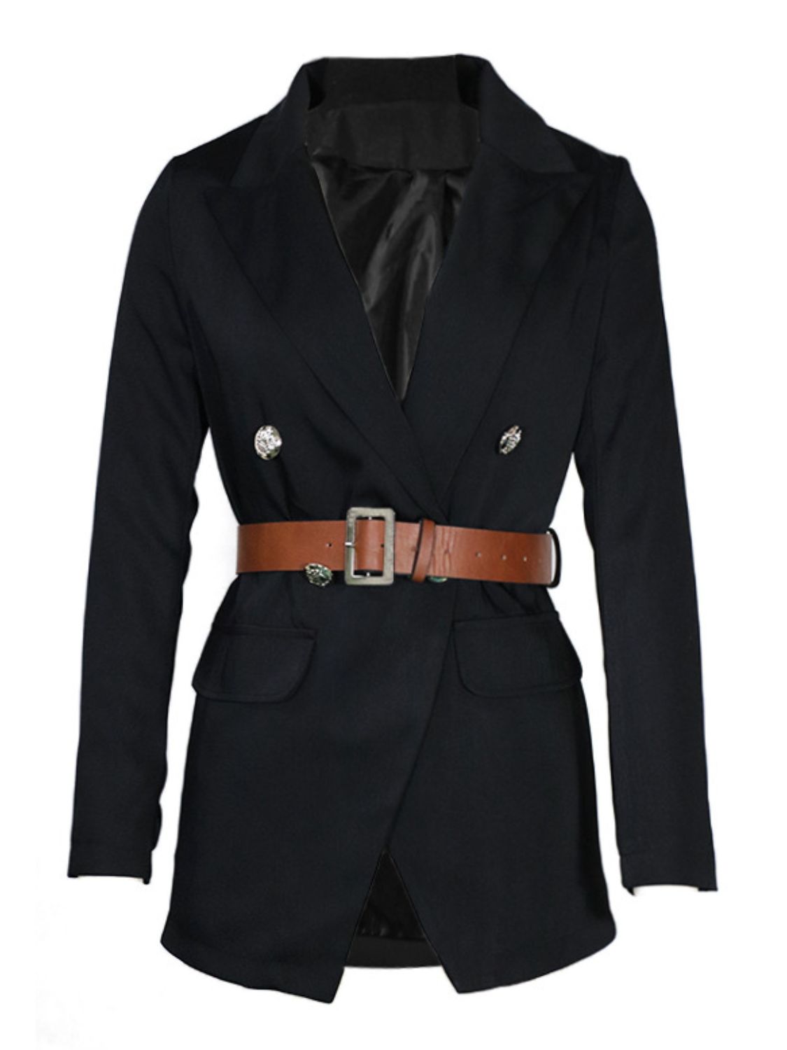 Buttoned Lapel Collar Long Sleeve Blazer - The Goddess Galleries