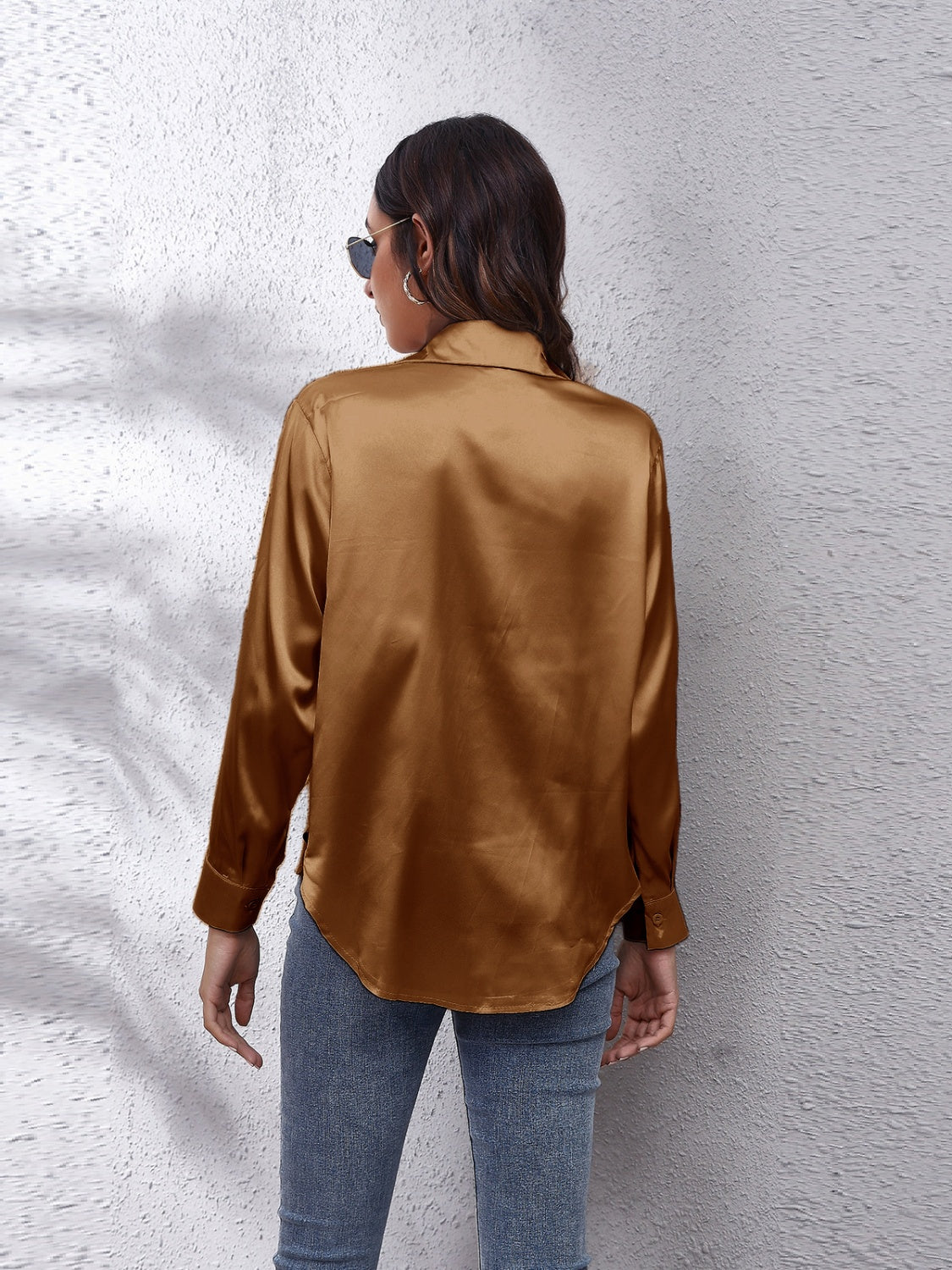 Collared Neck Buttoned Long Sleeve Shirt - The Goddess Galleries