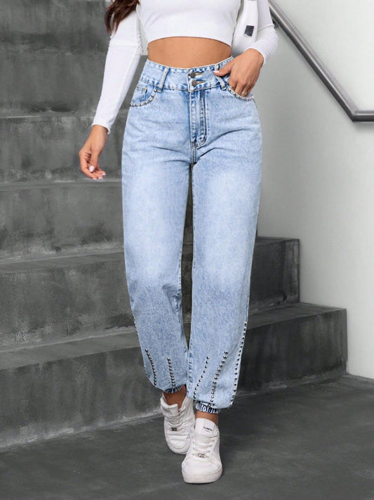 Studded High Waist Jeans - The Goddess Galleries