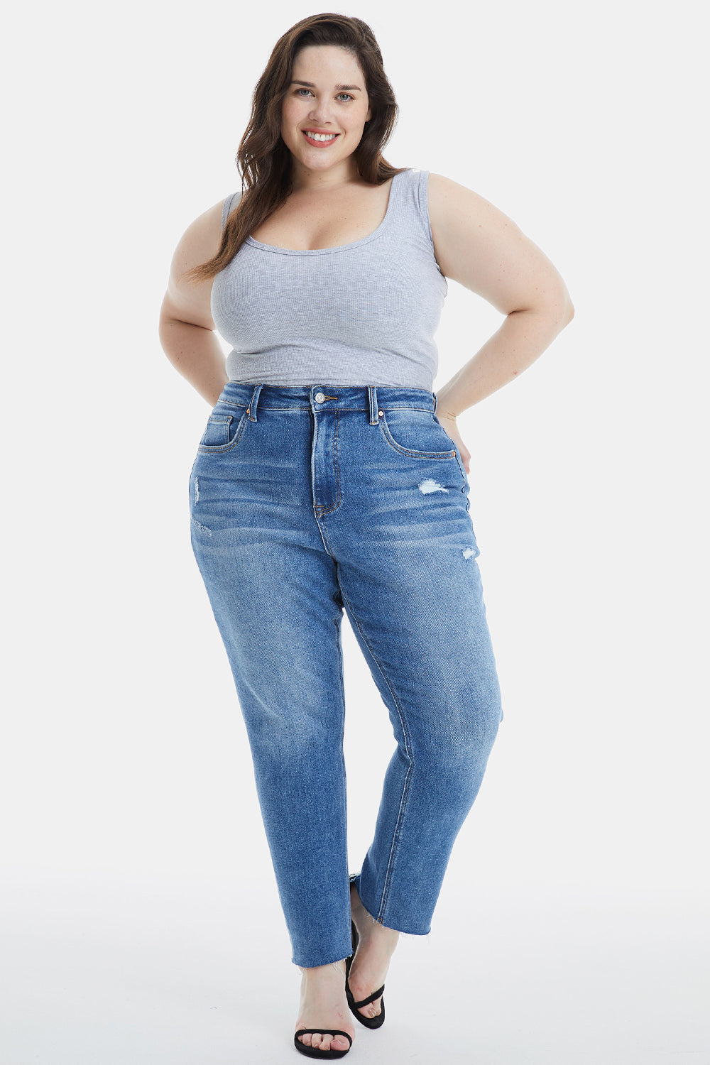 BAYEAS Full Size High Waist Distressed Raw Hew Skinny Jeans - The Goddess Galleries