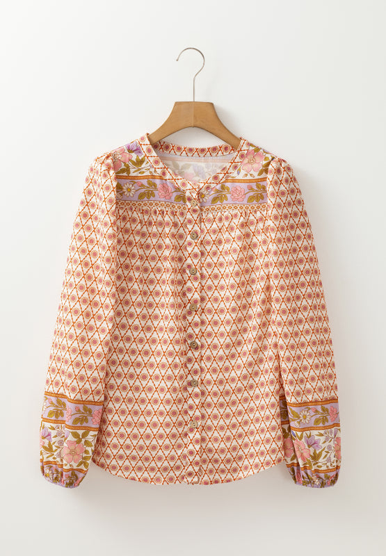 Printed Button Down Long Sleeve Shirt - The Goddess Galleries