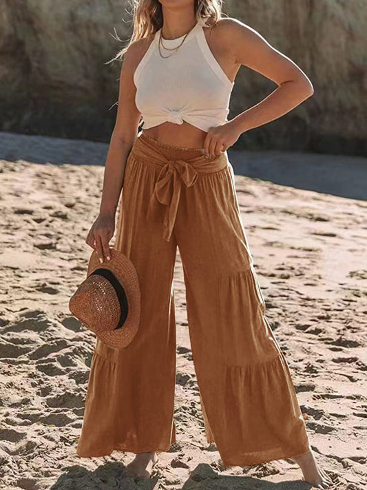 Tied Ruched Wide Leg Pants - The Goddess Galleries