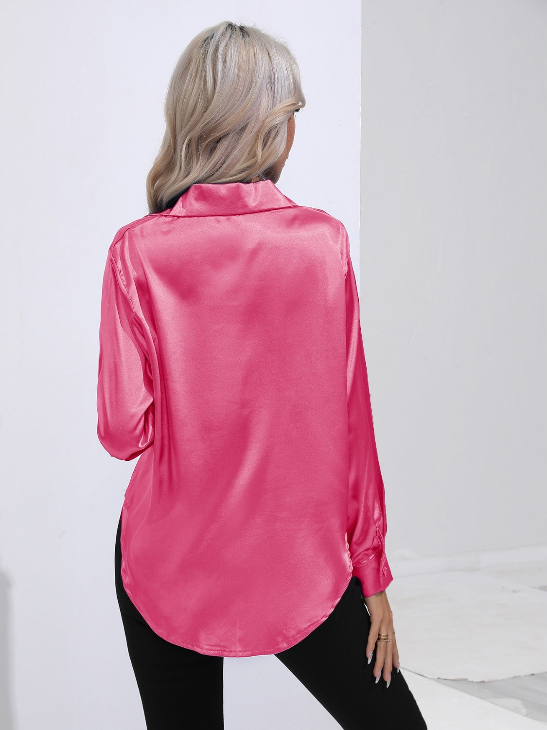 Collared Neck Buttoned Long Sleeve Shirt - The Goddess Galleries