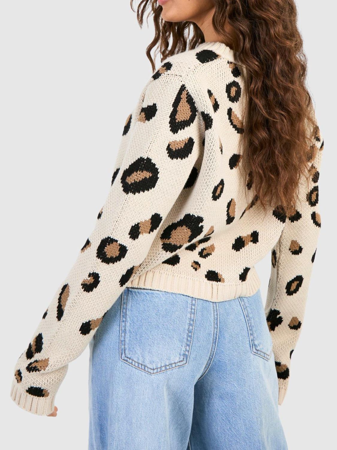 Tied Leopard Round Neck Cardigan - The Goddess Galleries