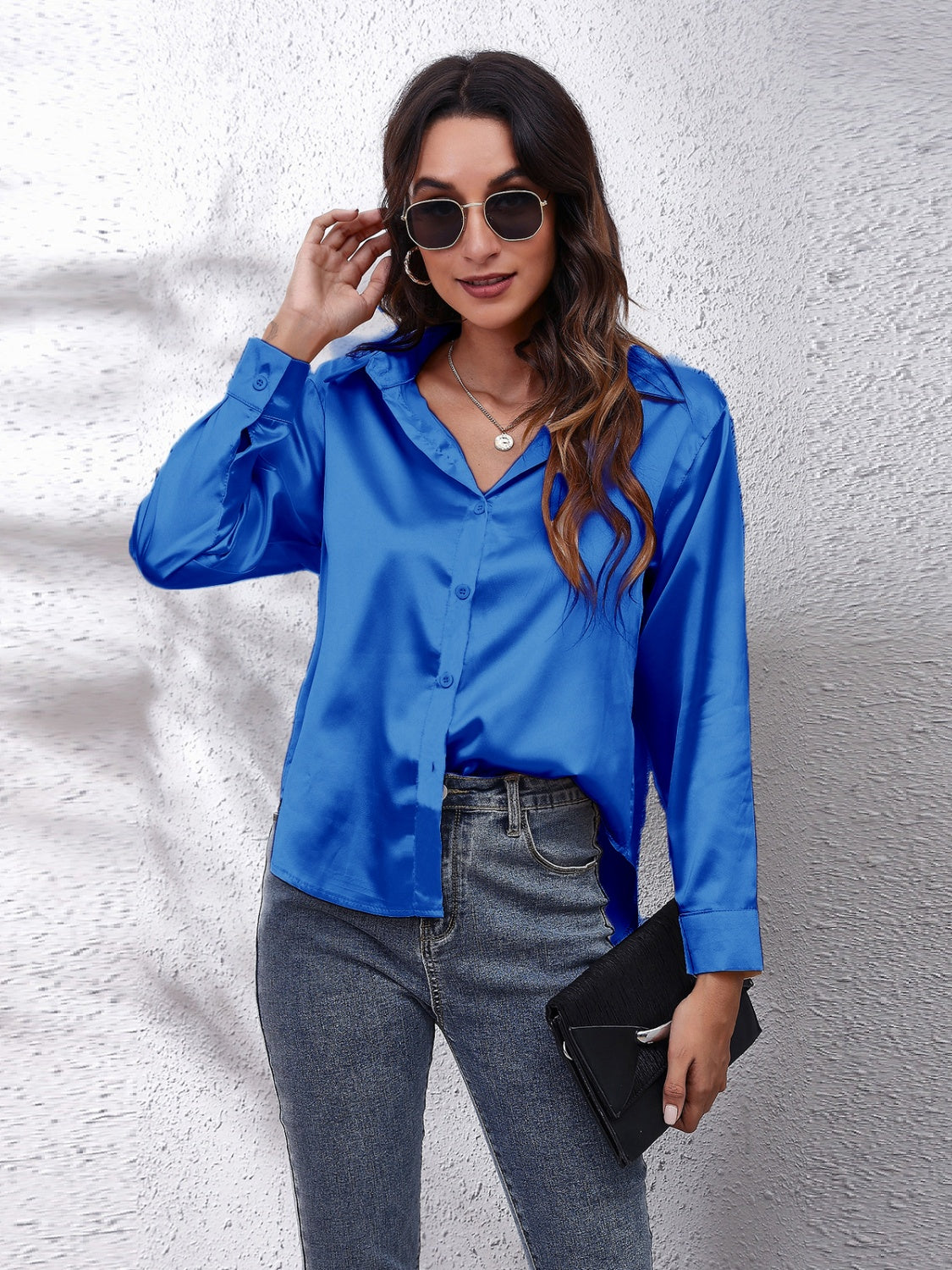 Collared Neck Buttoned Long Sleeve Shirt - The Goddess Galleries