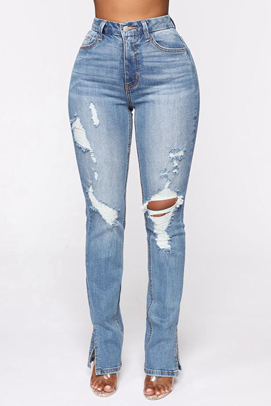 Distressed Slit Jeans - The Goddess Galleries