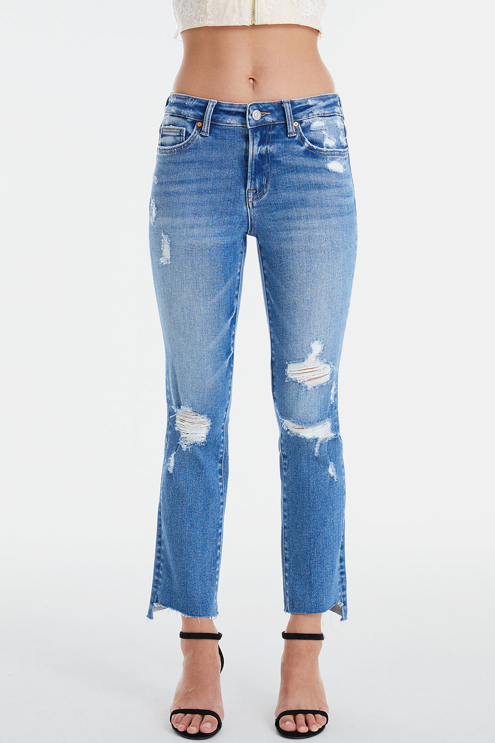 BAYEAS Full Size Mid Waist Distressed Ripped Straight Jeans - The Goddess Galleries