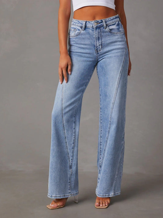 High Waist Straight Jeans with Pockets - The Goddess Galleries