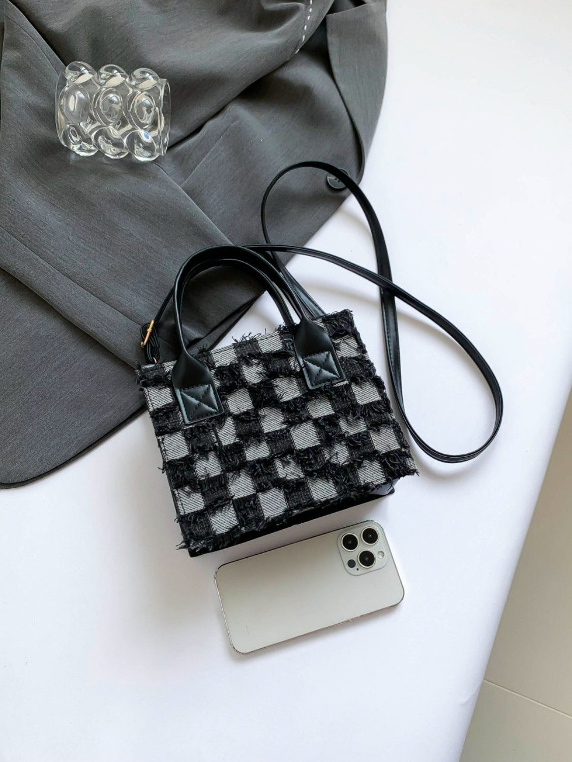 Raw Edge Plaid Shoulder Bag - The Goddess Galleries