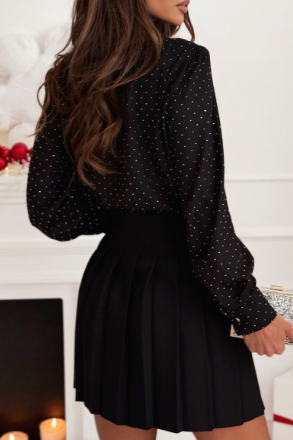 Button Down Rhinestone Decor Long Sleeve Shirt - The Goddess Galleries