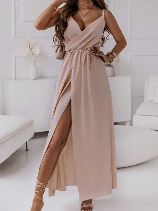 Honey Tied Surplice Sleeveless Midi Cami Dress - The Goddess Galleries