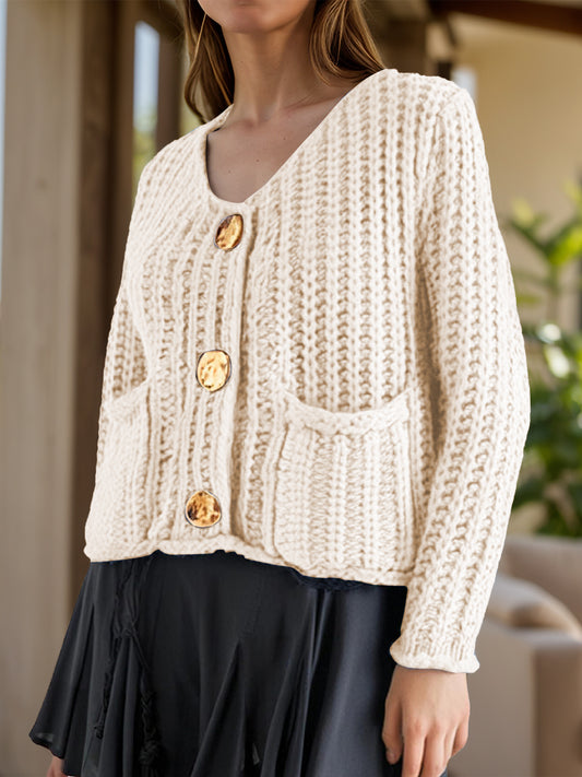 Button Down Long Sleeve Cardigan - The Goddess Galleries