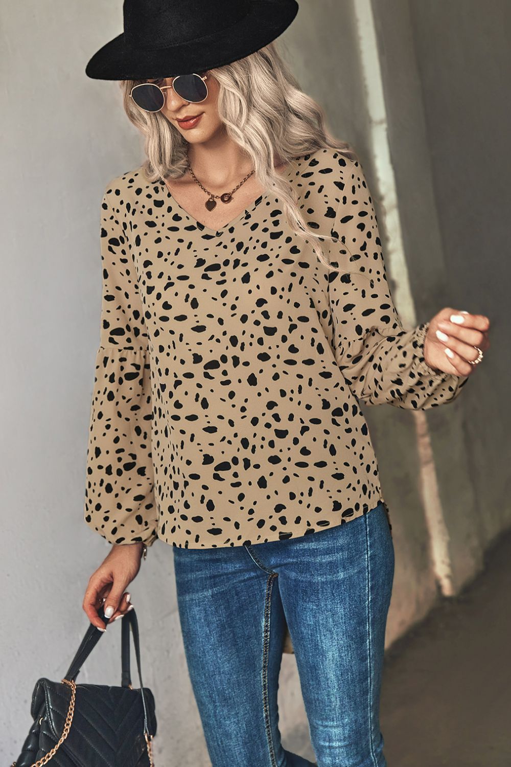 Animal Print V-Neck High-Low Blouse - The Goddess Galleries