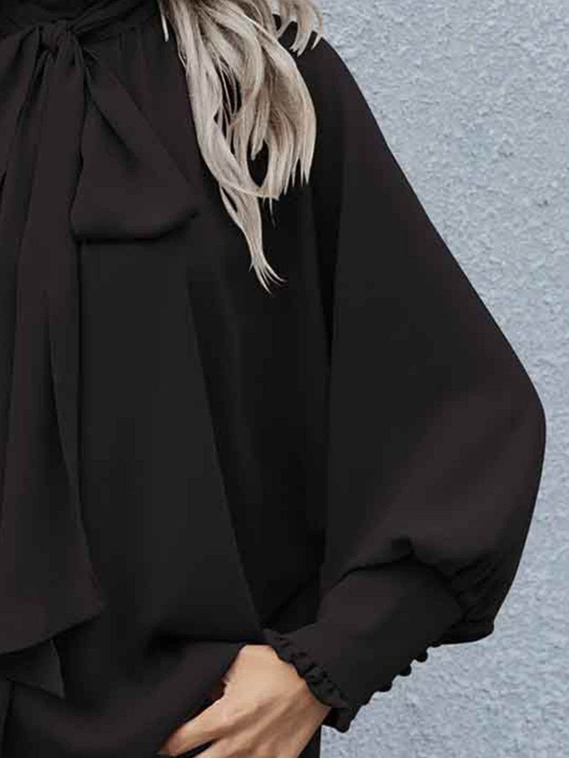 Tie Neck Lantern Sleeve Blouse - The Goddess Galleries