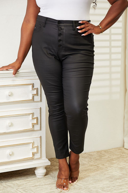 Kancan Full Size High Rise Black Coated Ankle Skinny Jeans - The Goddess Galleries