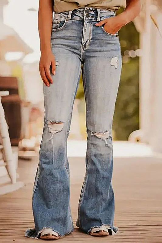 Distressed Raw Hem Bootcut Jeans - The Goddess Galleries