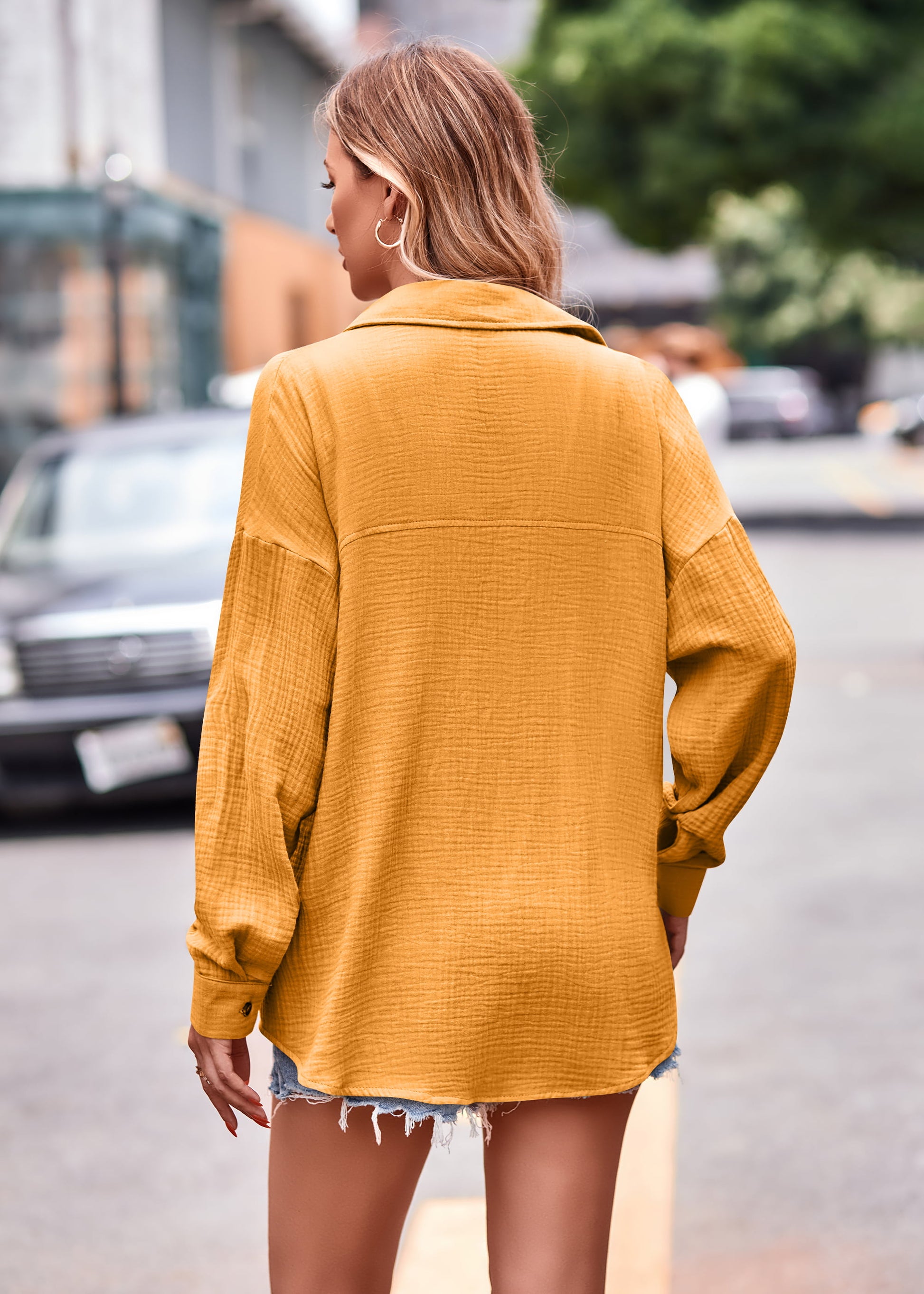 Textured Dropped Shoulder Longline Shirt - The Goddess Galleries