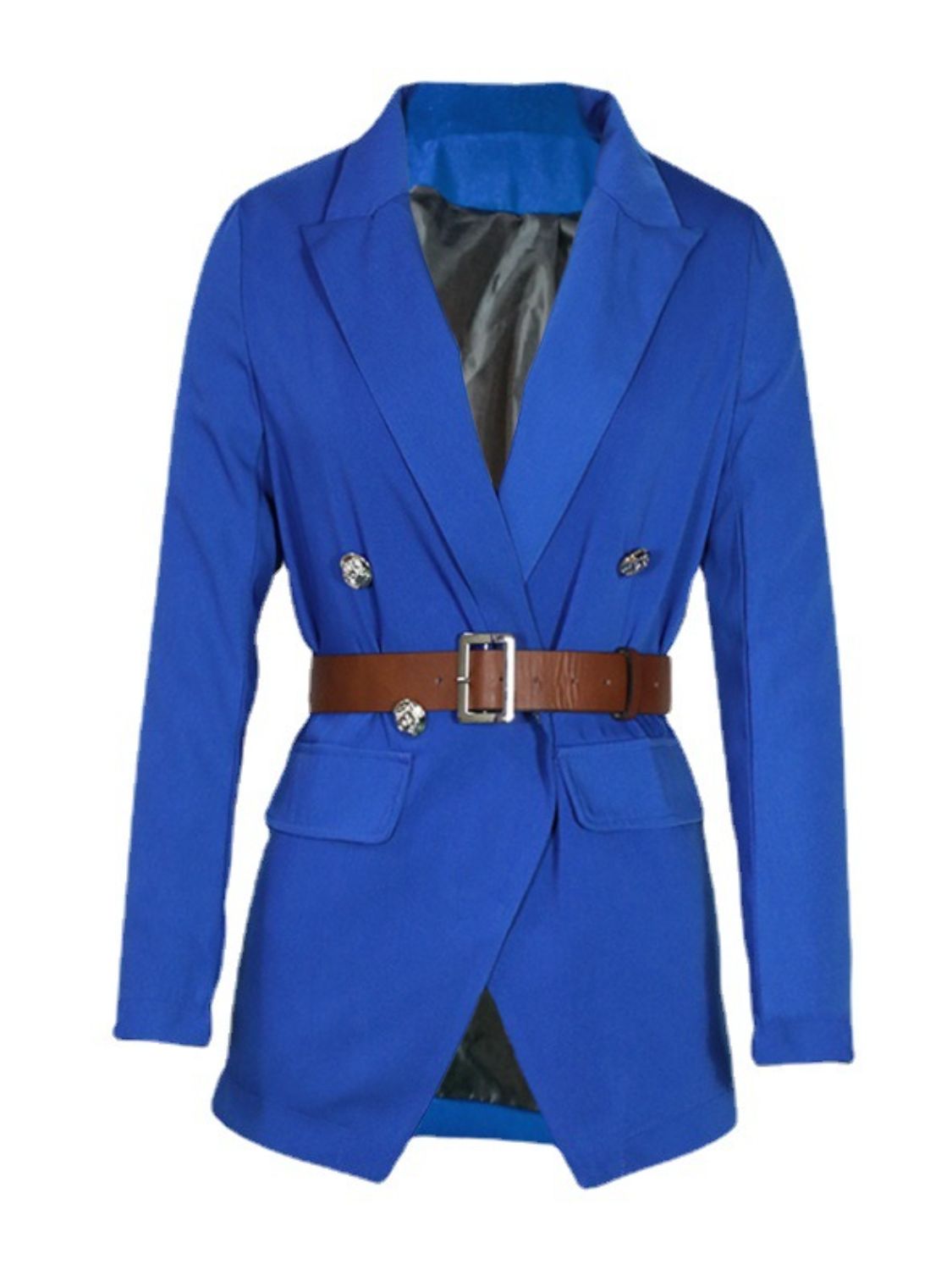Buttoned Lapel Collar Long Sleeve Blazer - The Goddess Galleries