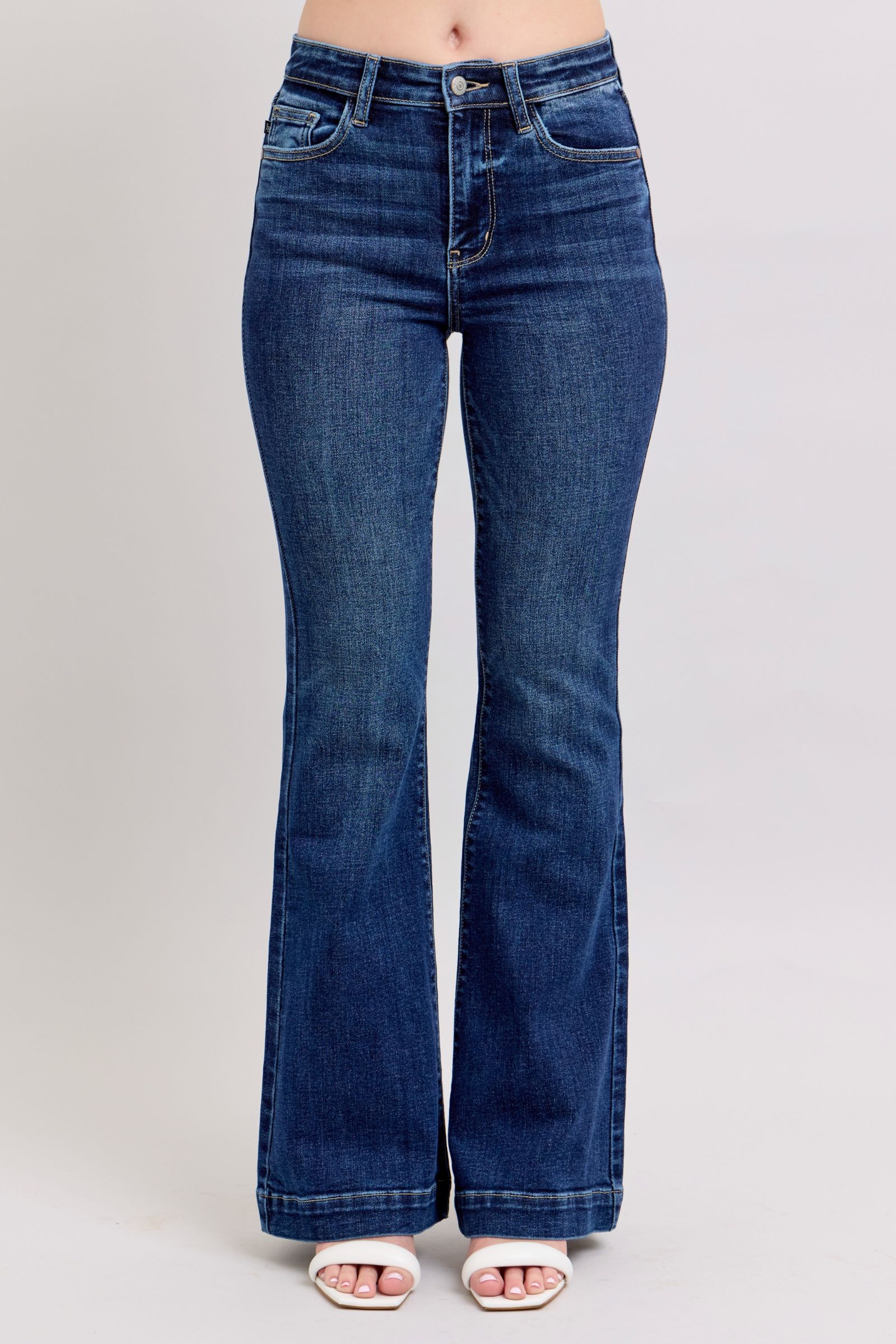Judy Blue Full Size High Rise Flare Jeans with Pockets Plus Size - The Goddess Galleries