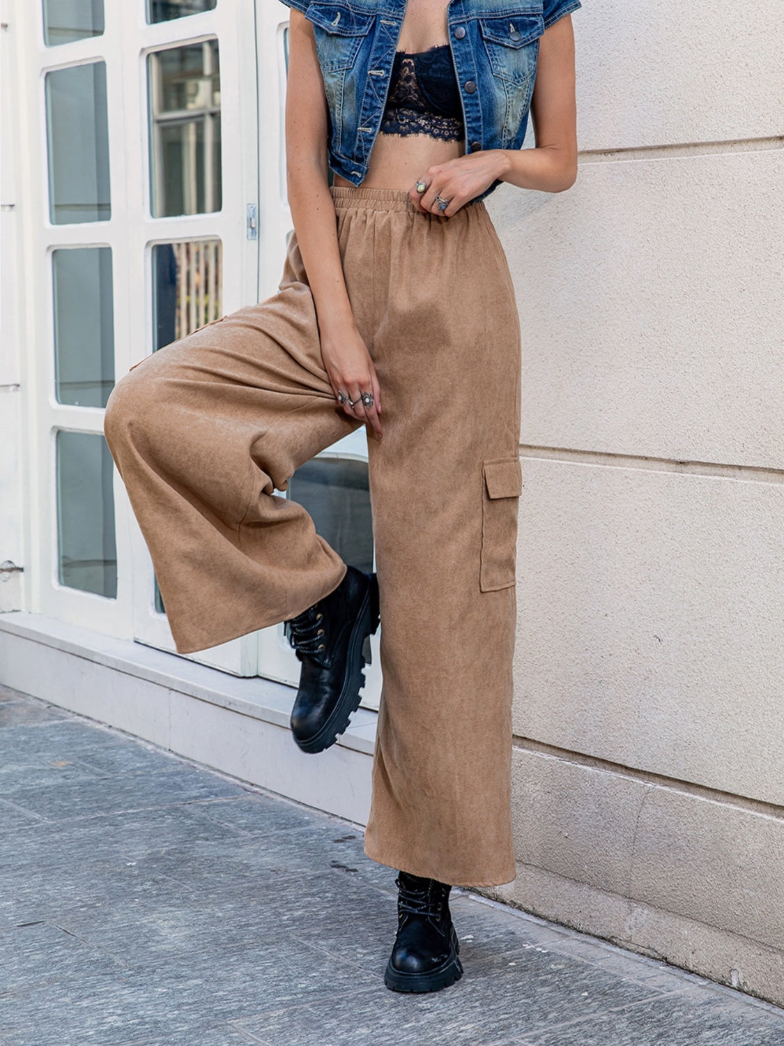 Pocketed Wide Leg Elastic Waist Pants - The Goddess Galleries