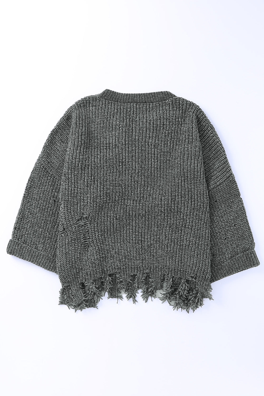 Distressed Round Neck Drop Shoulder Sweater - The Goddess Galleries