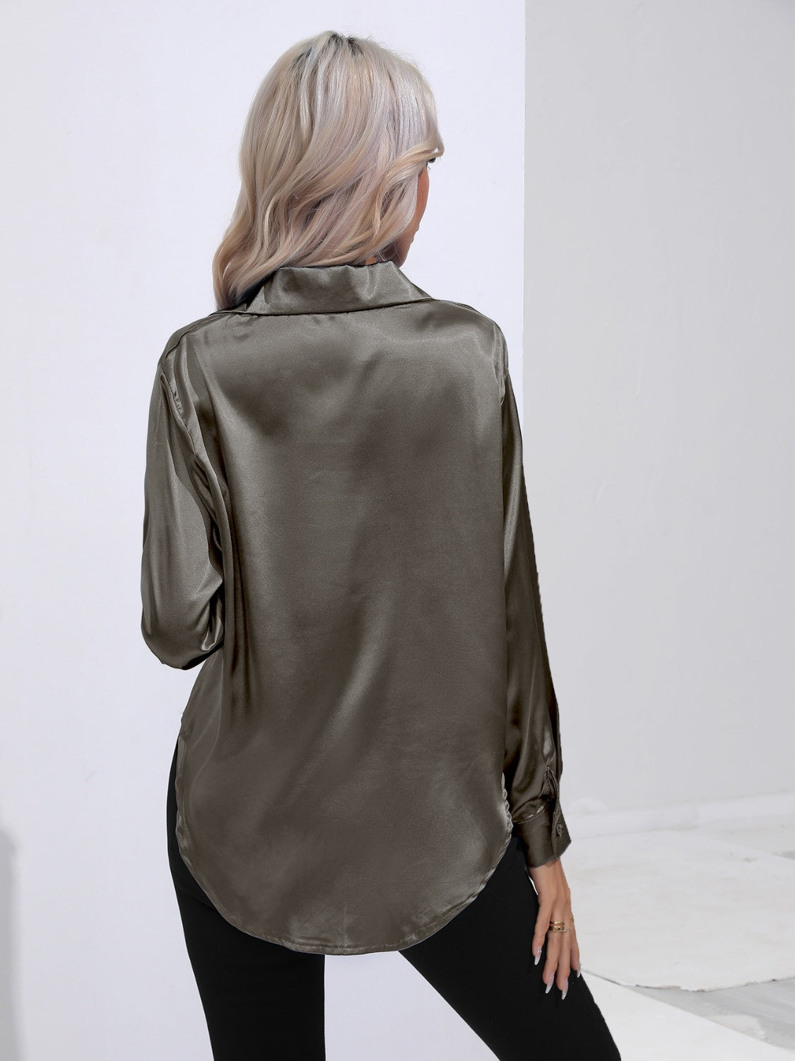 Collared Neck Buttoned Long Sleeve Shirt - The Goddess Galleries