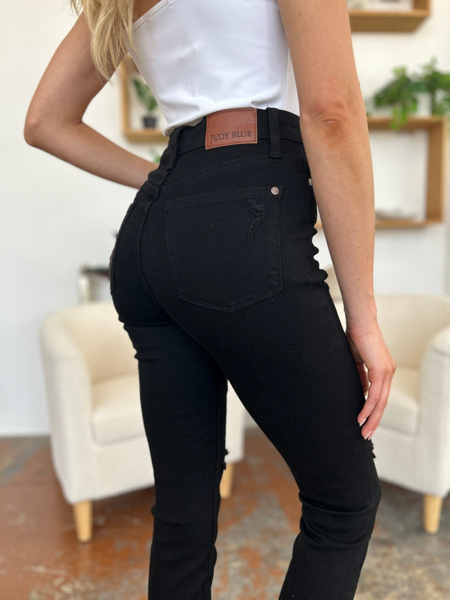 Judy Blue Full Size Distressed Tummy Control High Waist Skinny Jeans - The Goddess Galleries