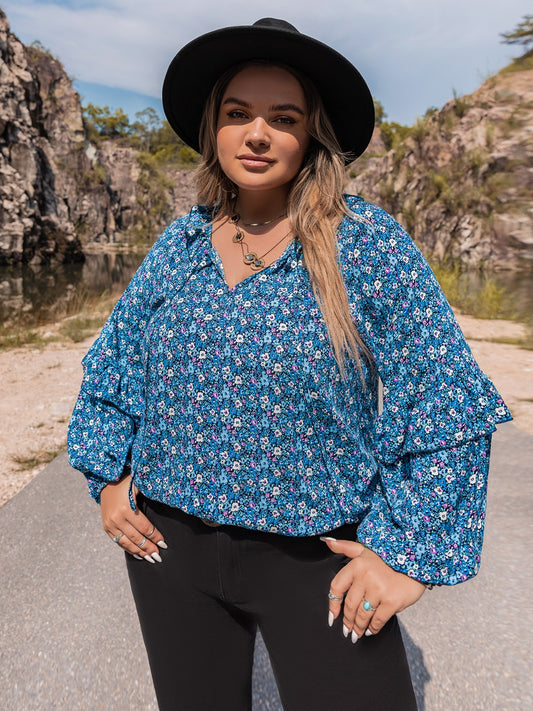 Plus Size Tie Neck Ruffled Blouse - The Goddess Galleries