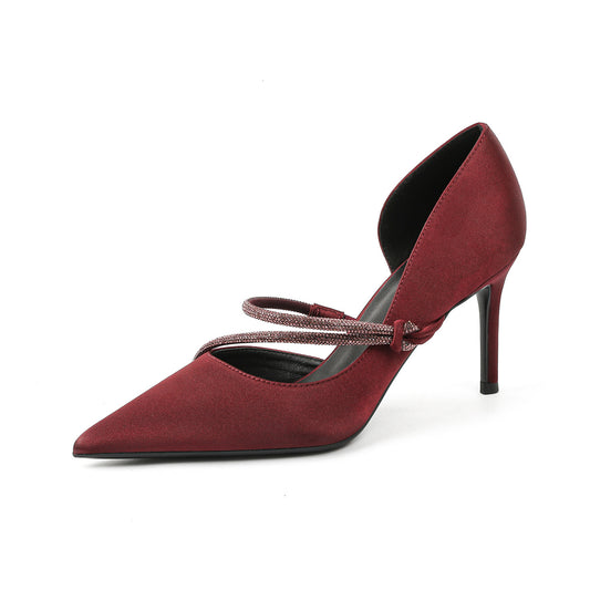Point Toe Rhinestone High Heel Pumps - The Goddess Galleries