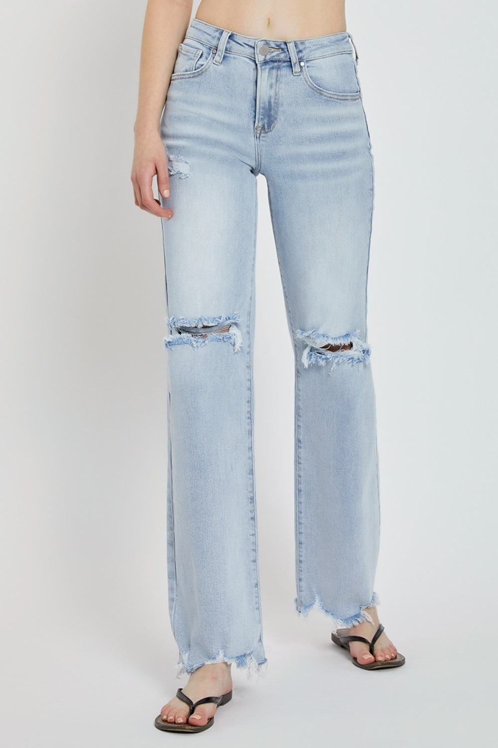 RISEN Full Size High Rise Distressed Wide Leg Jeans - The Goddess Galleries