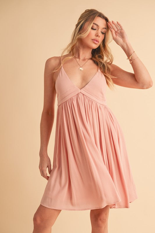 Aemi + Co Ruched Plunge Mini Cami Dress - The Goddess Galleries