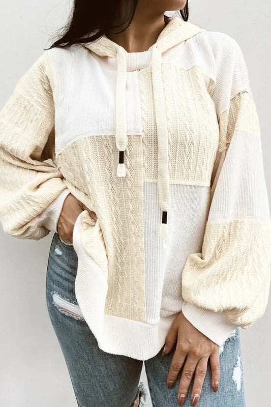 Plus Size Drawstring Color Block Long Sleeve Hoodie - The Goddess Galleries