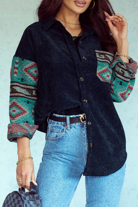 Pocketed Geometric Collared Neck Shacket - The Goddess Galleries