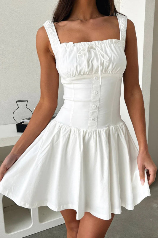 Decorative Button Square Neck Cami Dress - The Goddess Galleries