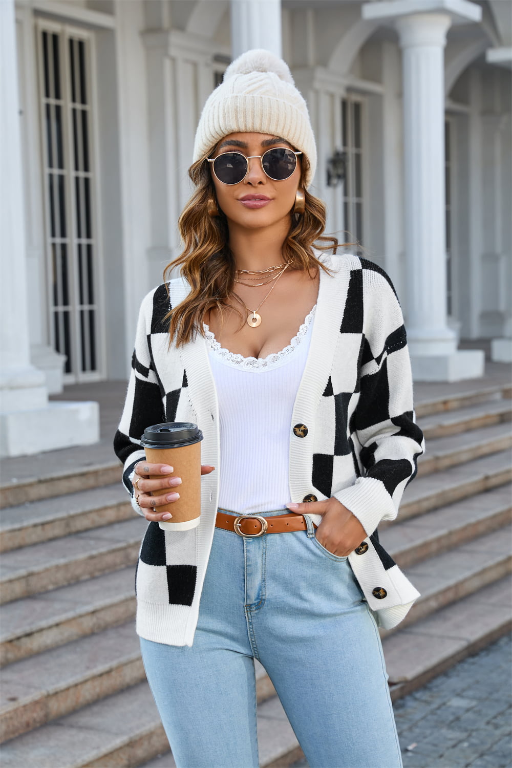 Angel Wings Button-Up V-Neck Dropped Shoulder Cardigan - The Goddess Galleries