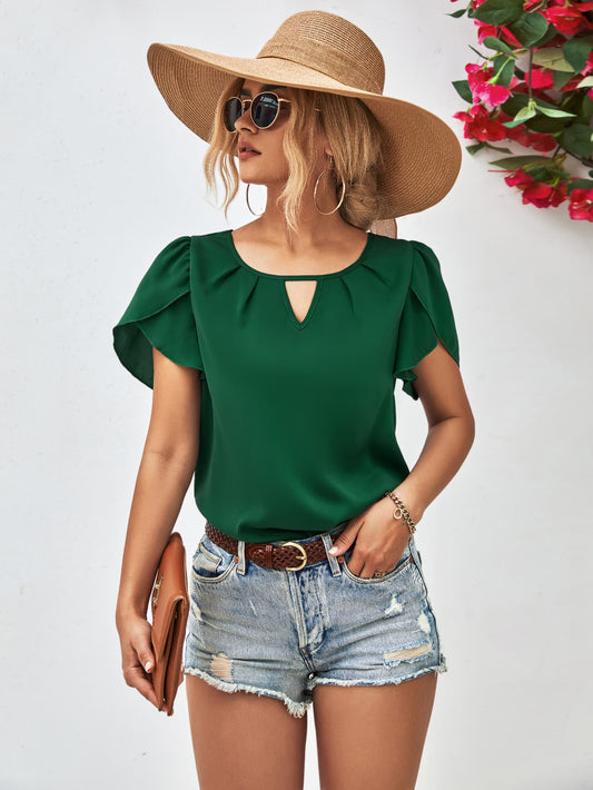 Cutout Round Neck Petal Sleeve Blouse - The Goddess Galleries