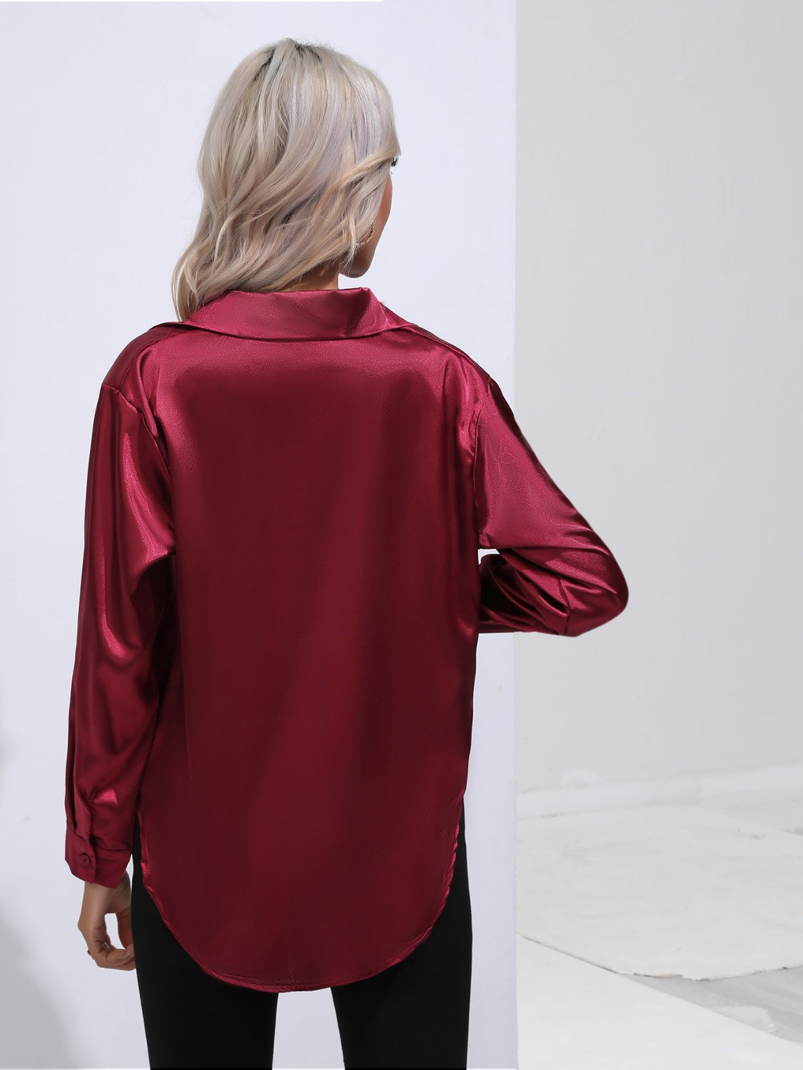 Collared Neck Buttoned Long Sleeve Shirt - The Goddess Galleries