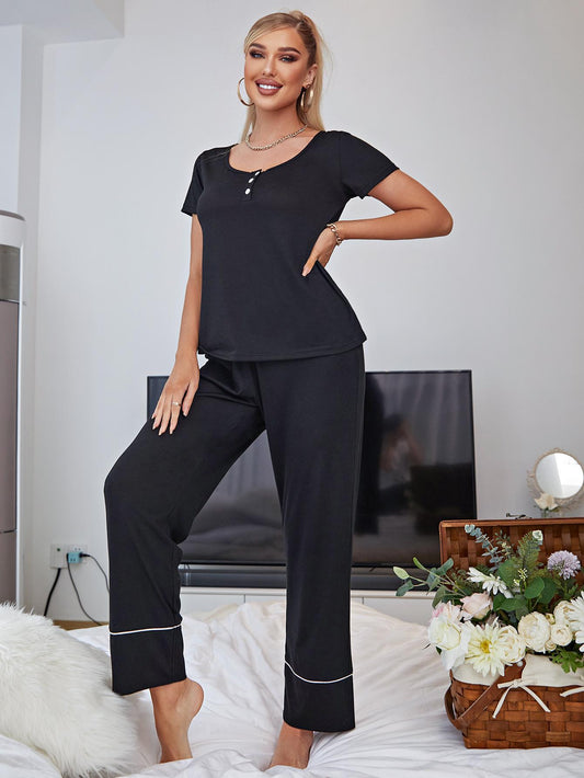Scoop Neck Top and Elastic Waist Pants Lounge Set - The Goddess Galleries