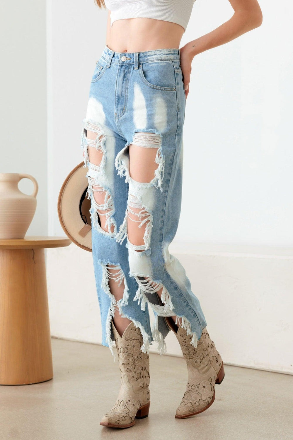 Litz La Frayed Cut Distressed Jeans - The Goddess Galleries
