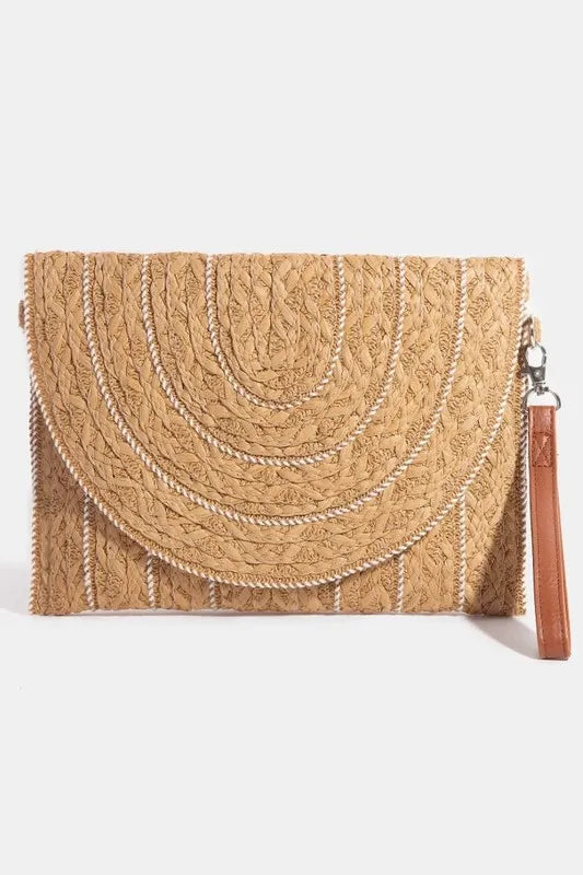 Fame Stitch Detailed Straw Crossbody Bag - The Goddess Galleries