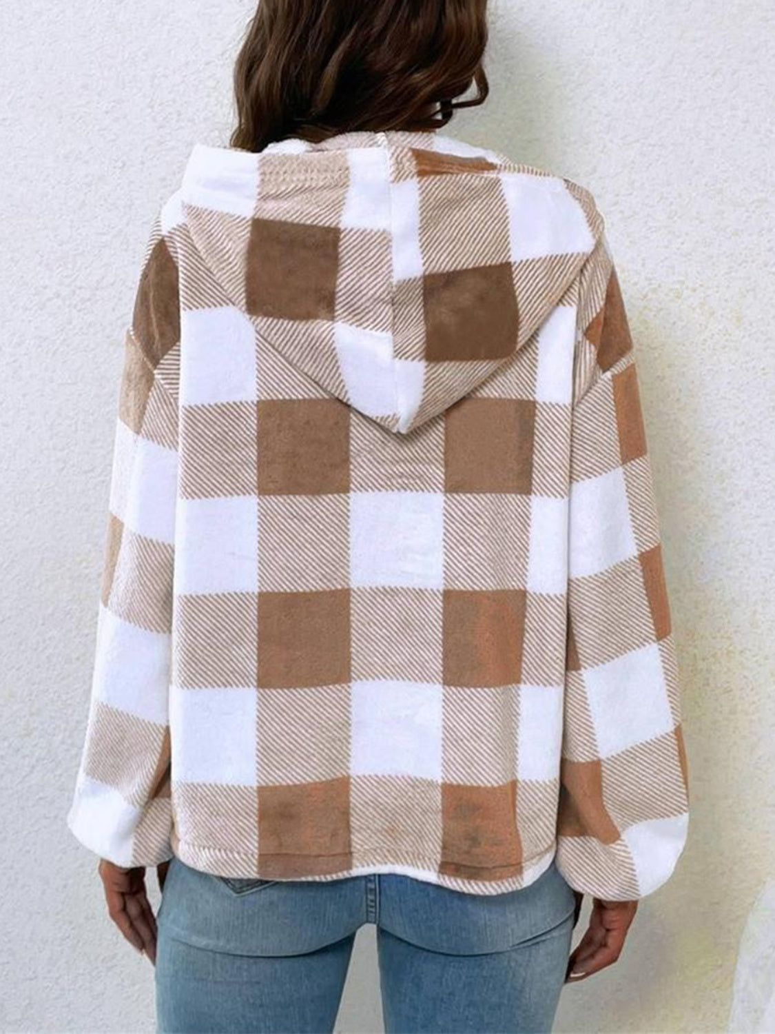 Plaid Half Button Long Sleeve Hoodie - The Goddess Galleries