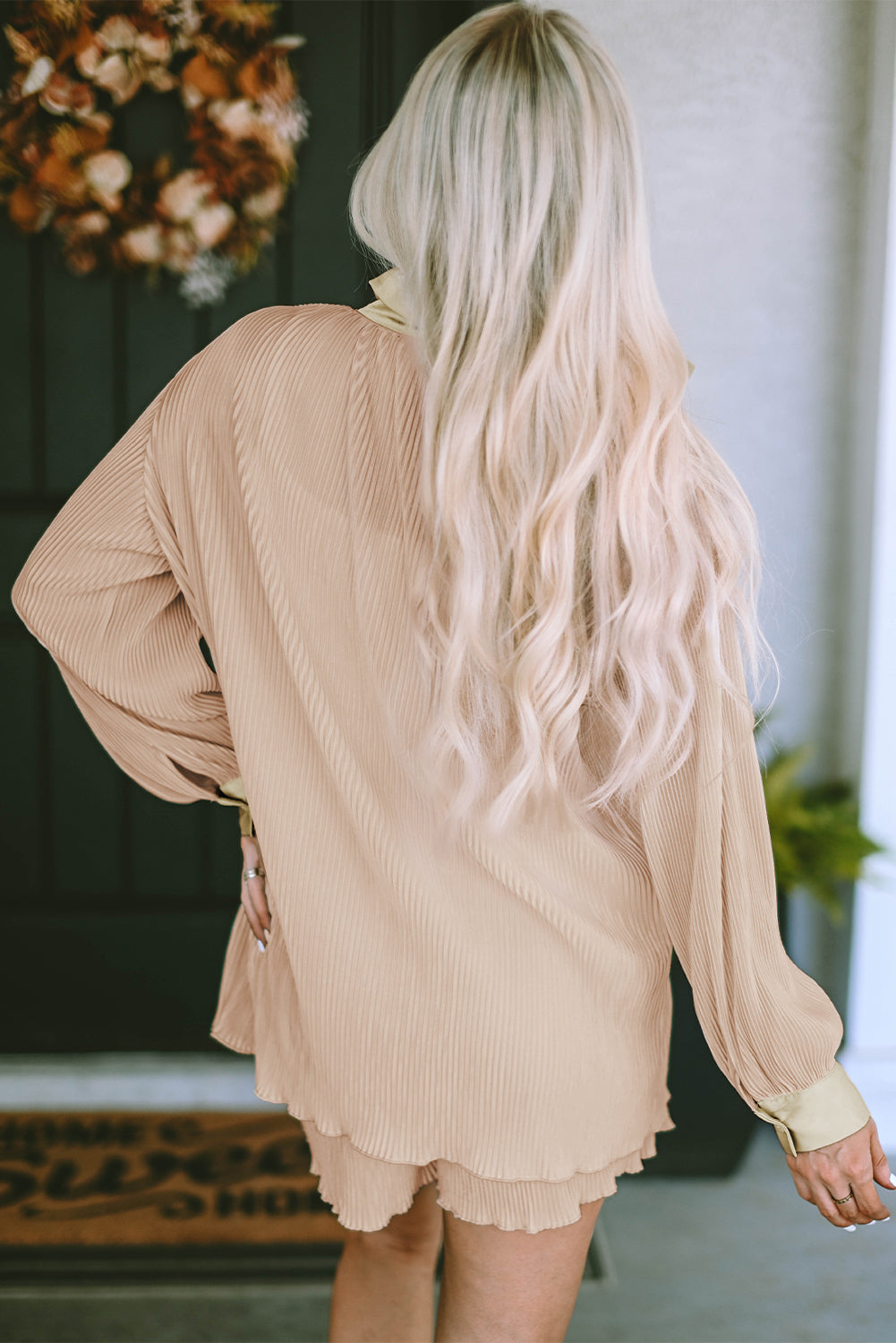 Button Up Long Sleeve Top and Shorts Set - The Goddess Galleries