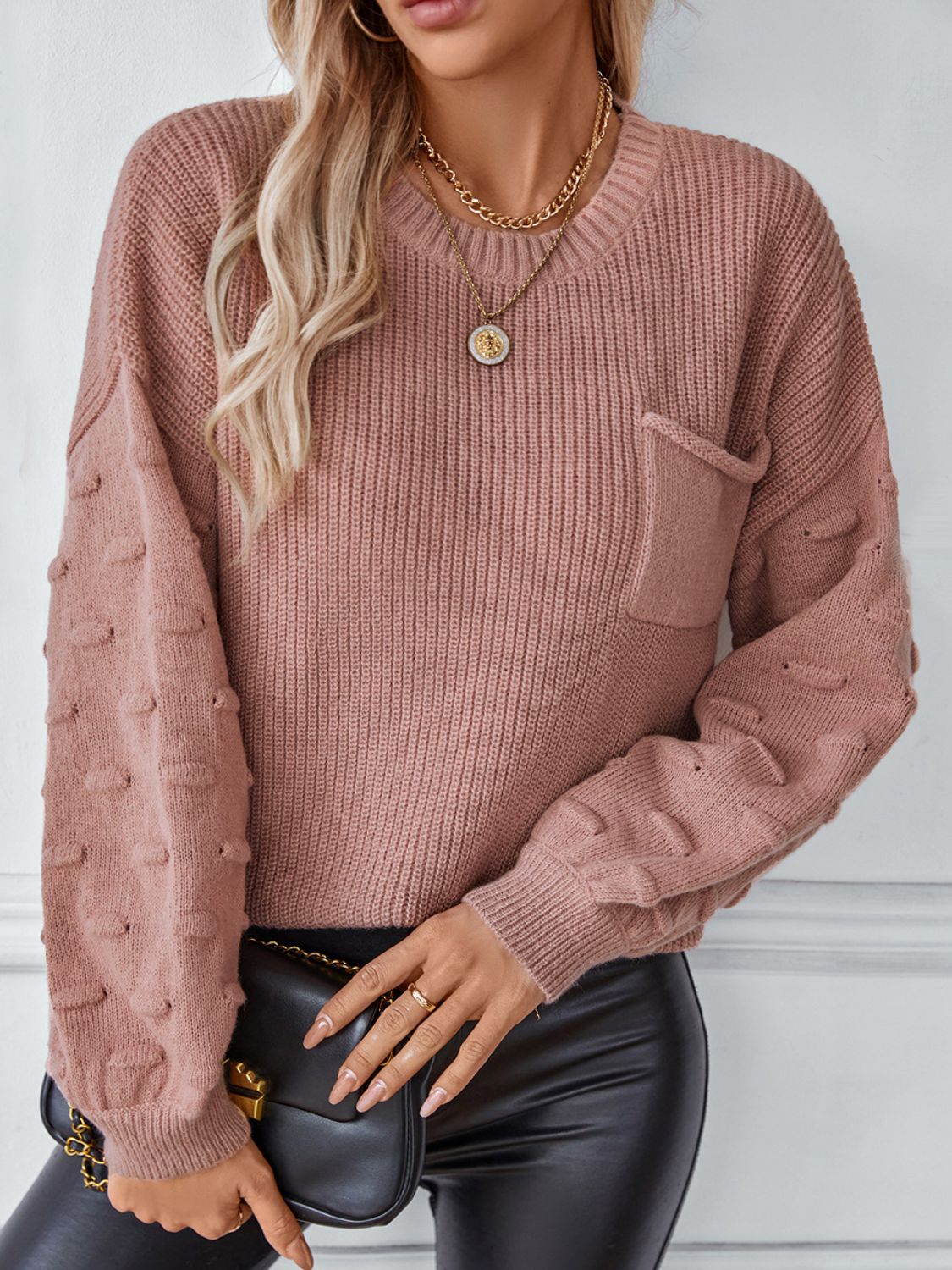 Round Neck Drop Shoulder Sweater - The Goddess Galleries