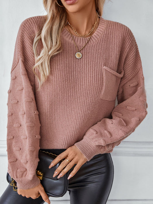 Round Neck Drop Shoulder Sweater - The Goddess Galleries