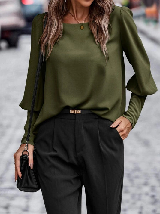 Round Neck Lantern Sleeve Blouse - The Goddess Galleries
