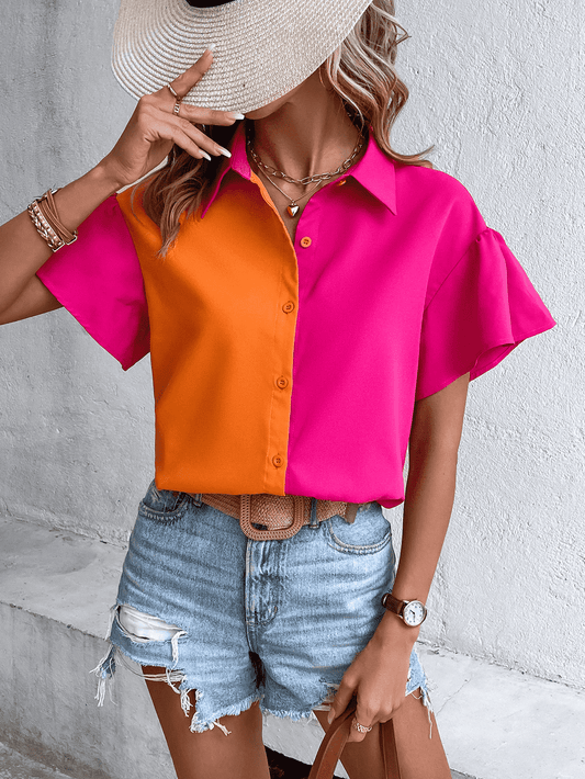 Honey Contrast Short Sleeve Shirt - The Goddess Galleries