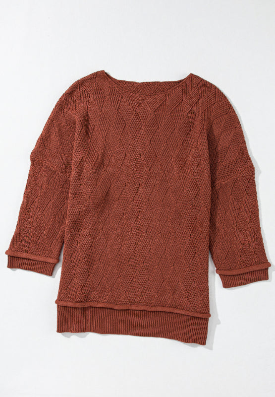 Diamond Round Neck Dropped Shoulder Sweater - The Goddess Galleries