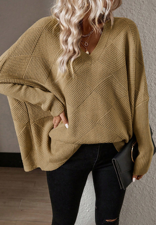 V-Neck Batwing Sleeve Sweater - The Goddess Galleries