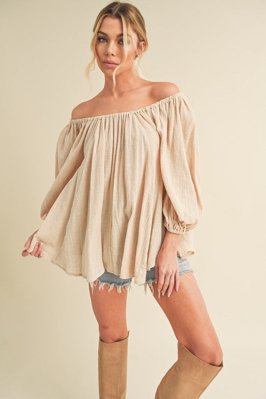 Aemi + Co Off-Shoulder Balloon Sleeve Blouse - The Goddess Galleries